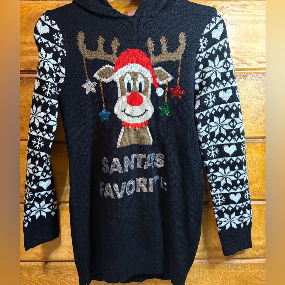 Santa’s favorite Black Christmas Sweater with Reindeer Design size small